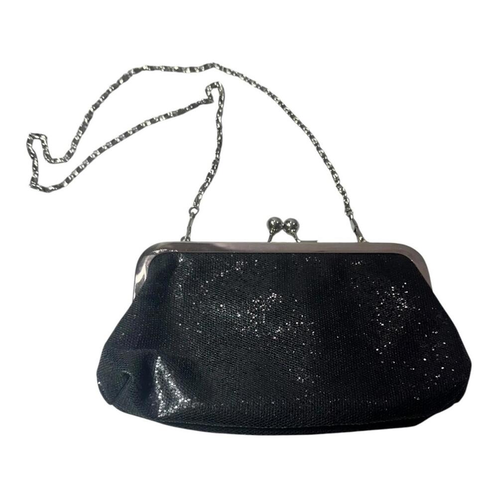 Super Adorable Black Retro Sparkly‎ Silver Chained Mini Bag